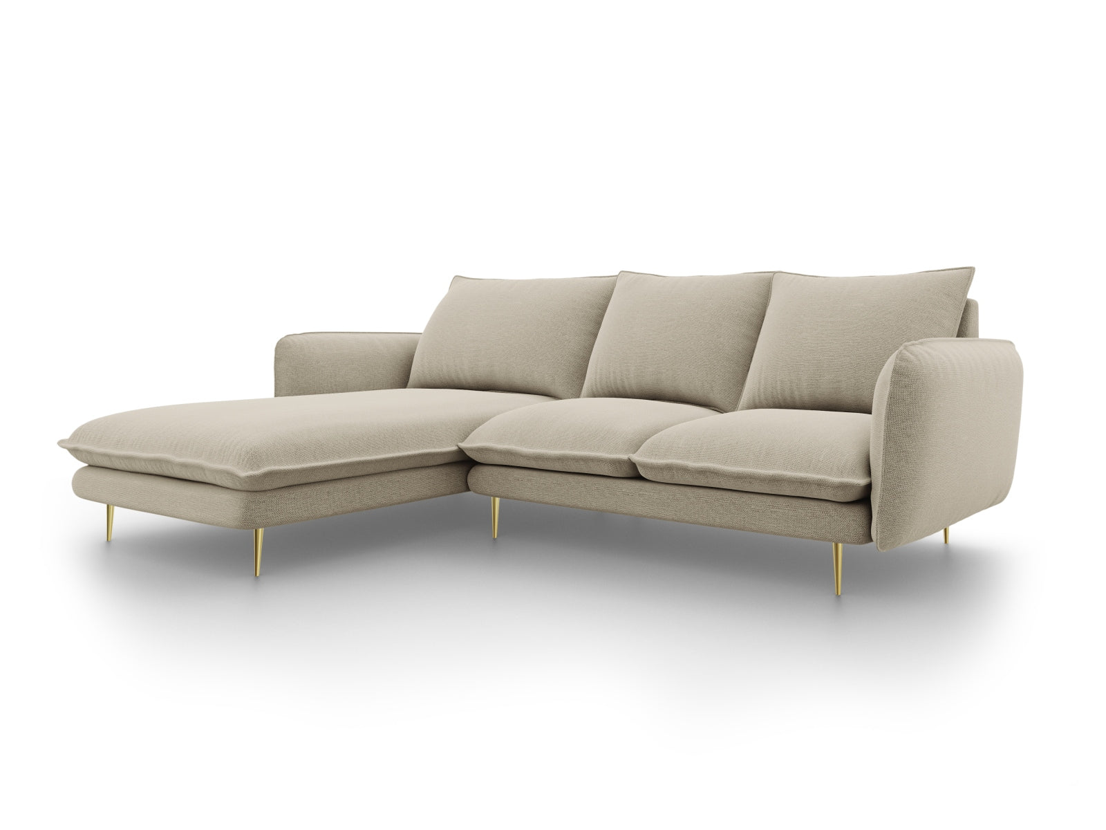 Vienna Ecksofa links 5 Sitzer 170cm in Beige/Gold-Positano präsentiert im Onlineshop von KAQTU Design AG. L-Sofa links ist von Cosmopolitan Design