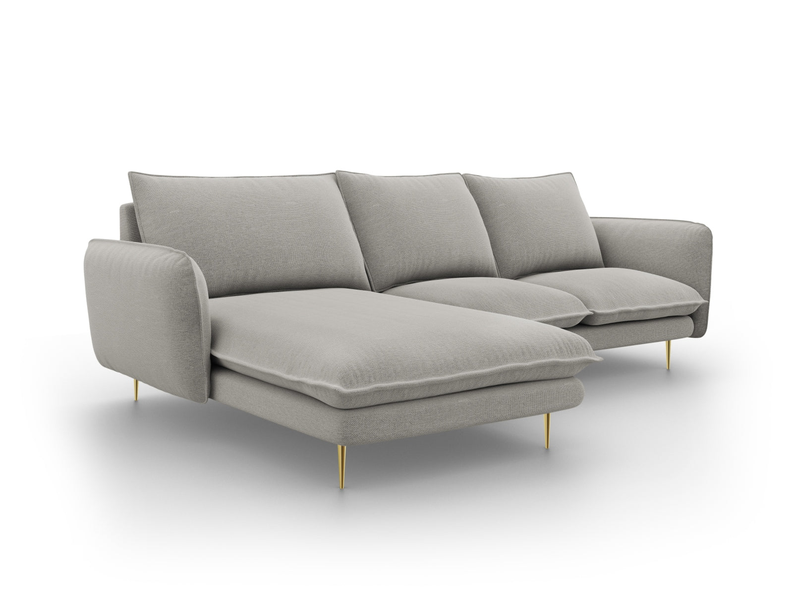 Vienna Ecksofa links 5 Sitzer 170cm in Light Grey/Gold-Asgard/ Positano präsentiert im Onlineshop von KAQTU Design AG. L-Sofa links ist von Cosmopolitan Design
