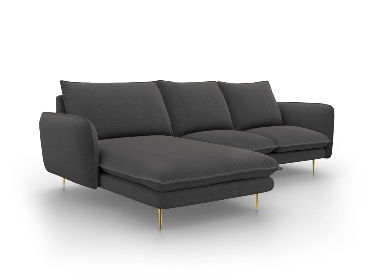 Vienna Ecksofa links 5 Sitzer 170cm in Dark Grey/Gold-Positano präsentiert im Onlineshop von KAQTU Design AG. L-Sofa links ist von Cosmopolitan Design