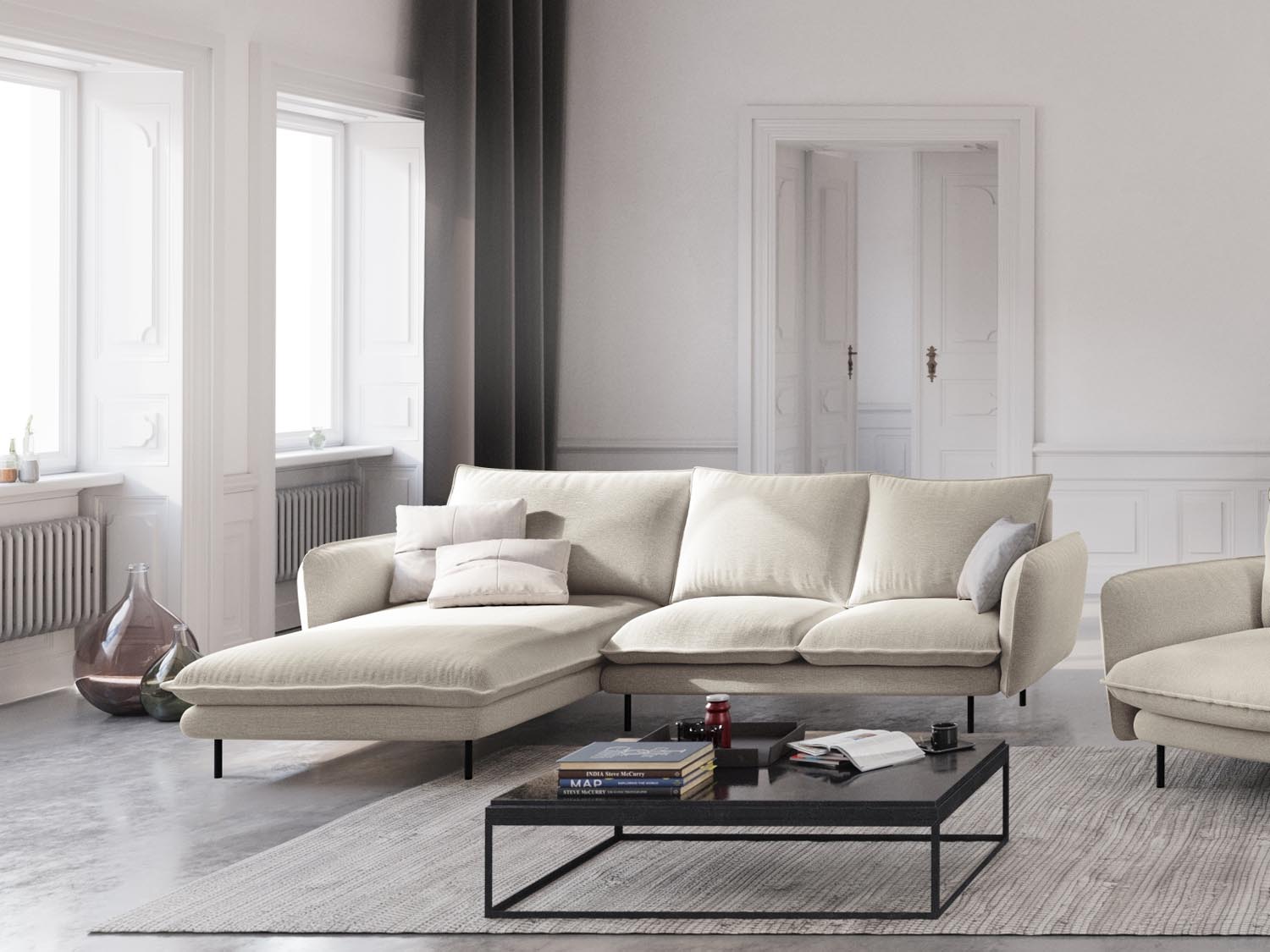 Elegantes Vienna Ecksofa links in Light Beige und Schwarz, ideal für stilvolle Wohnräume. 5-Sitzer mit 170 cm für maximalen Komfort.