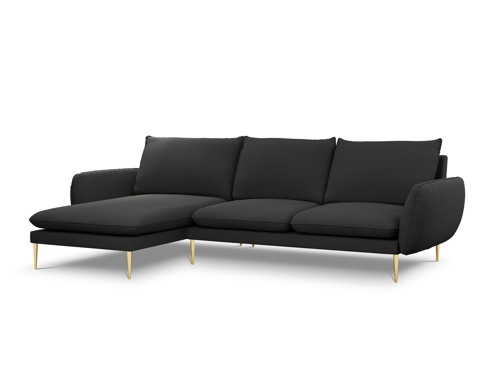 Vienna Boucle Ecksofa links 5 Sitzer 170cm in Black/Gold-Ascot präsentiert im Onlineshop von KAQTU Design AG. L-Sofa links ist von Cosmopolitan Design