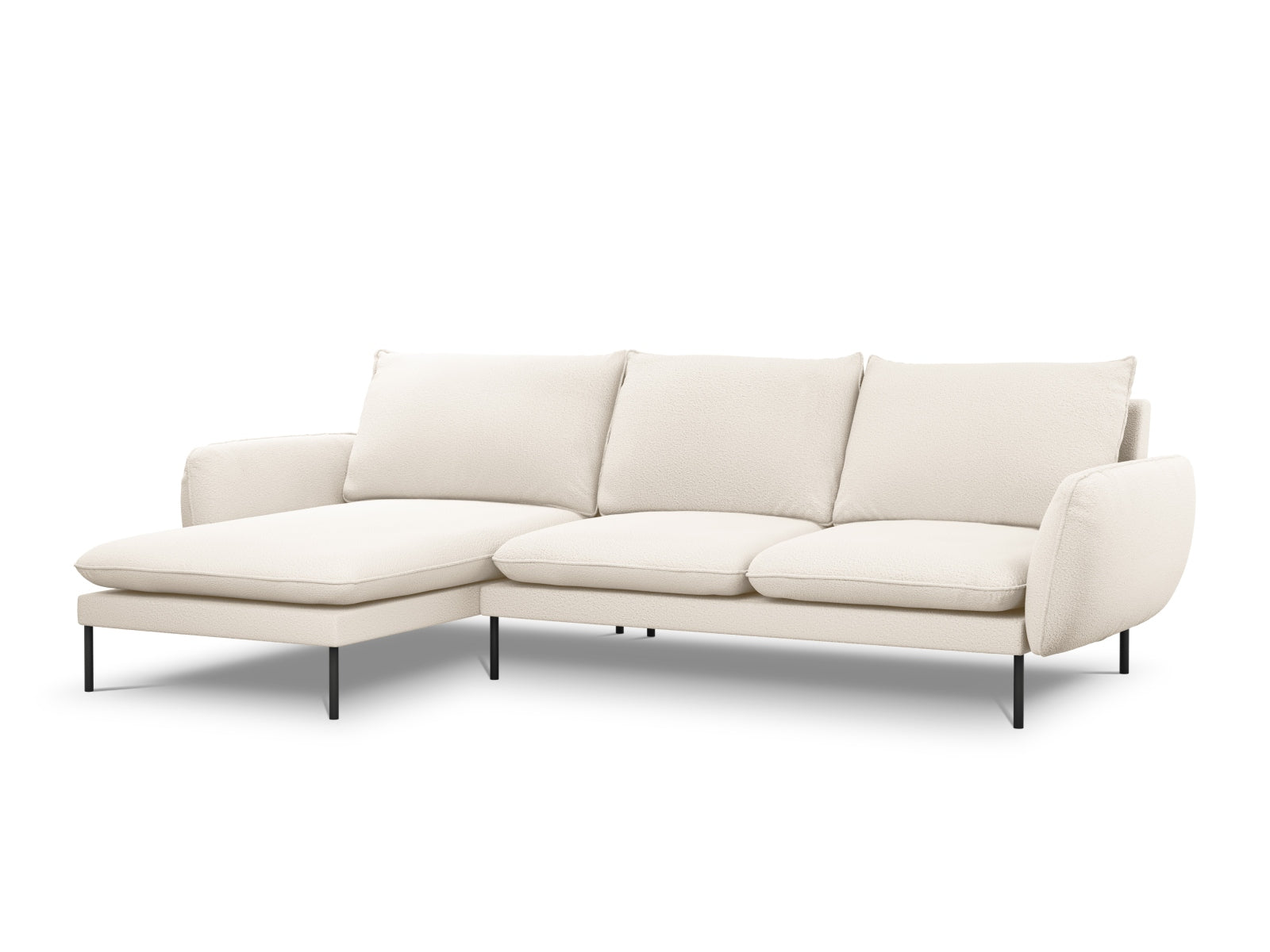 Vienna Boucle Ecksofa links 5 Sitzer 170cm in Beige/Schwarz-Ascot präsentiert im Onlineshop von KAQTU Design AG. L-Sofa links ist von Cosmopolitan Design