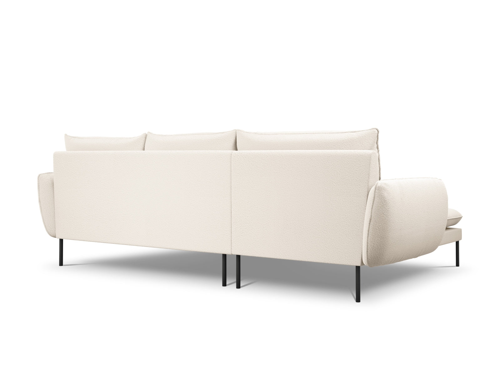 Stylisches L-Sofa Vienna Boucle links, 5-Sitzer mit 170 cm, in harmonischen Beige- und Schwarznuancen, perfekt für zeitgemäße Wohnräume.