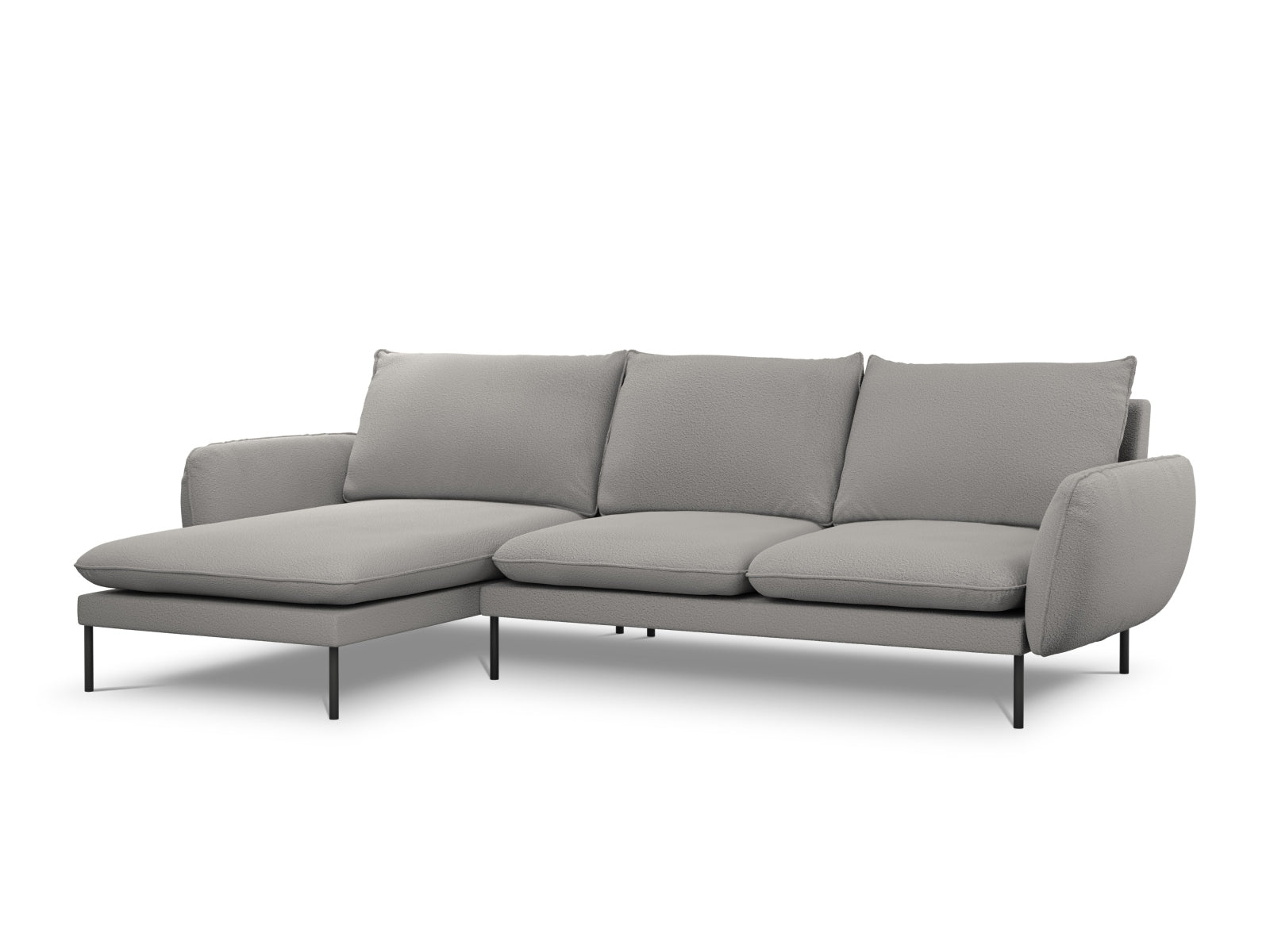 Vienna Boucle Ecksofa links 5 Sitzer 170cm in Grey/Schwarz-Ascot präsentiert im Onlineshop von KAQTU Design AG. L-Sofa links ist von Cosmopolitan Design
