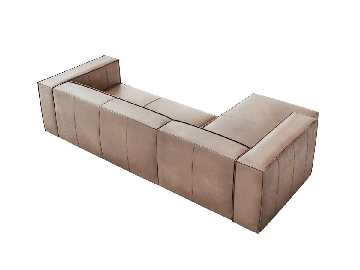 Turin Ecksofa links aus Rindsleder in Grey Brown-Granada, Massivholzrahmen, Récamiere und Holzfüsse, 5 Sitzplätze, Cosmopolitan Design