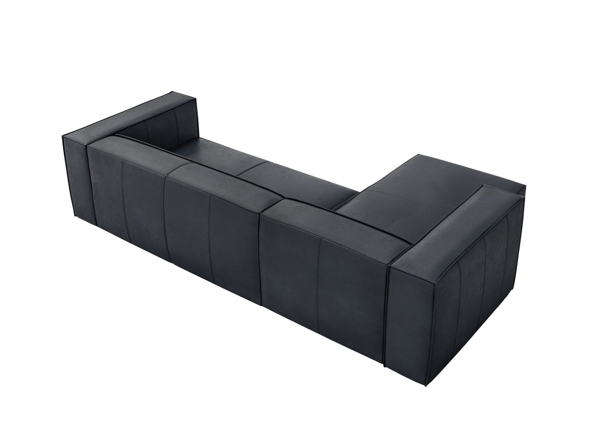 Turin Ecksofa links aus Rindsleder in Grey Brown-Granada, Massivholzrahmen, Récamiere und Holzfüsse, 5 Sitzplätze, Cosmopolitan Design