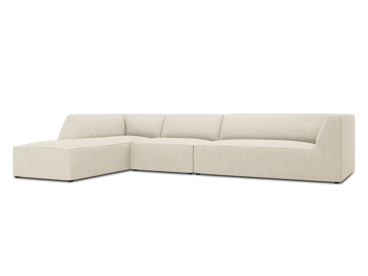 Modulares Ecksofa links Siena in Dark Grey-Scala mit strukturiertem Cordstoff, Massivholzrahmen und schwarzen Kunststoffbeinen, 5-Sitzer 180cm.