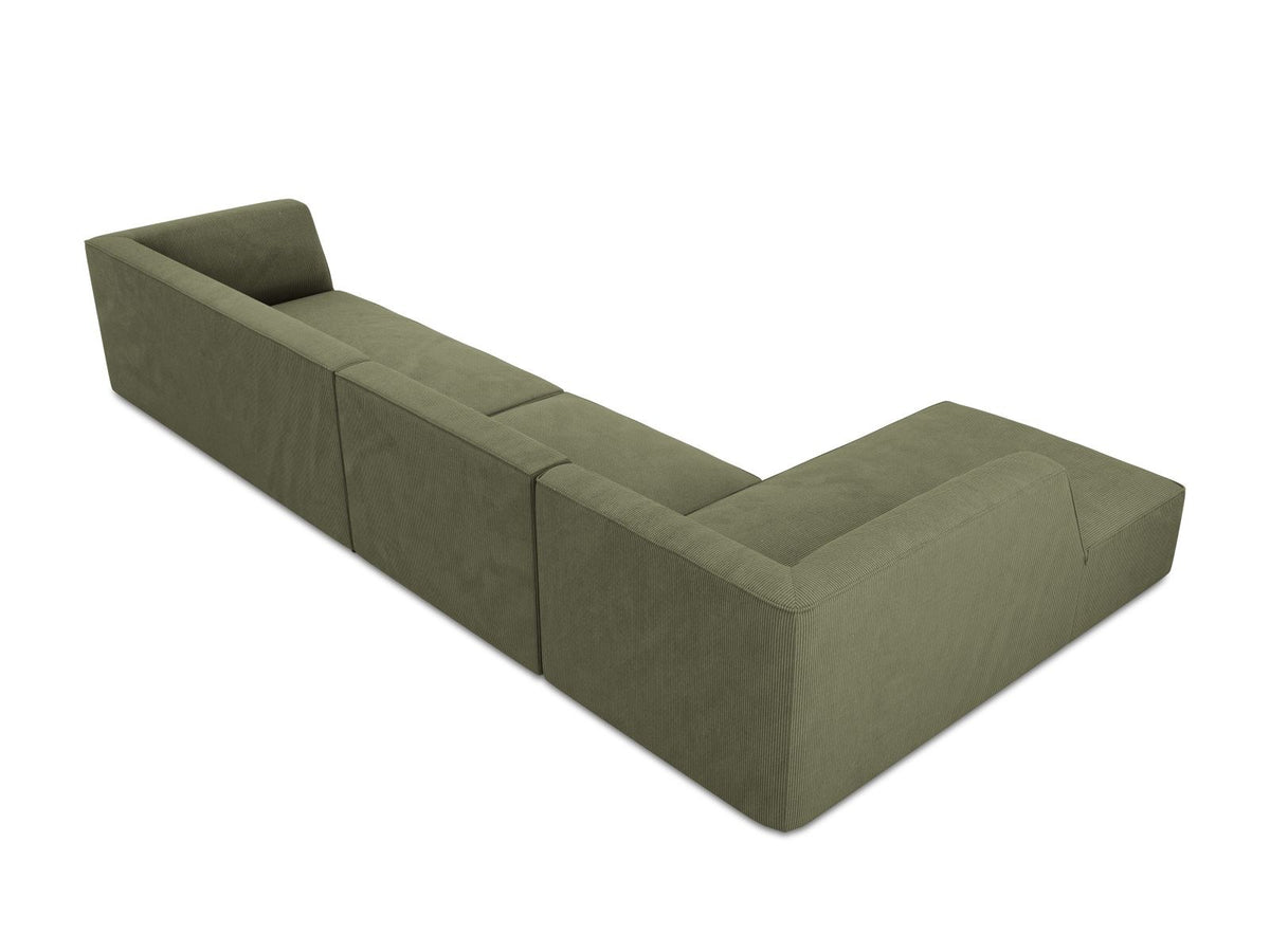 Modulares Ecksofa links Siena in Dark Grey-Scala mit strukturiertem Cordstoff, Massivholzrahmen und schwarzen Kunststoffbeinen, 5-Sitzer 180cm.