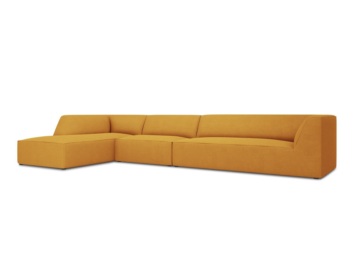 Modulares Ecksofa links Siena in Dark Grey-Scala mit strukturiertem Cordstoff, Massivholzrahmen und schwarzen Kunststoffbeinen, 5-Sitzer 180cm.