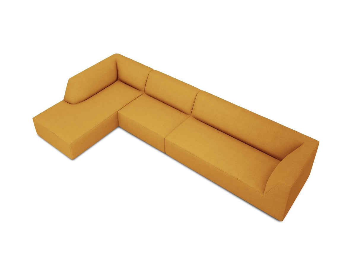 Modulares Ecksofa links Siena in Dark Grey-Scala mit strukturiertem Cordstoff, Massivholzrahmen und schwarzen Kunststoffbeinen, 5-Sitzer 180cm.