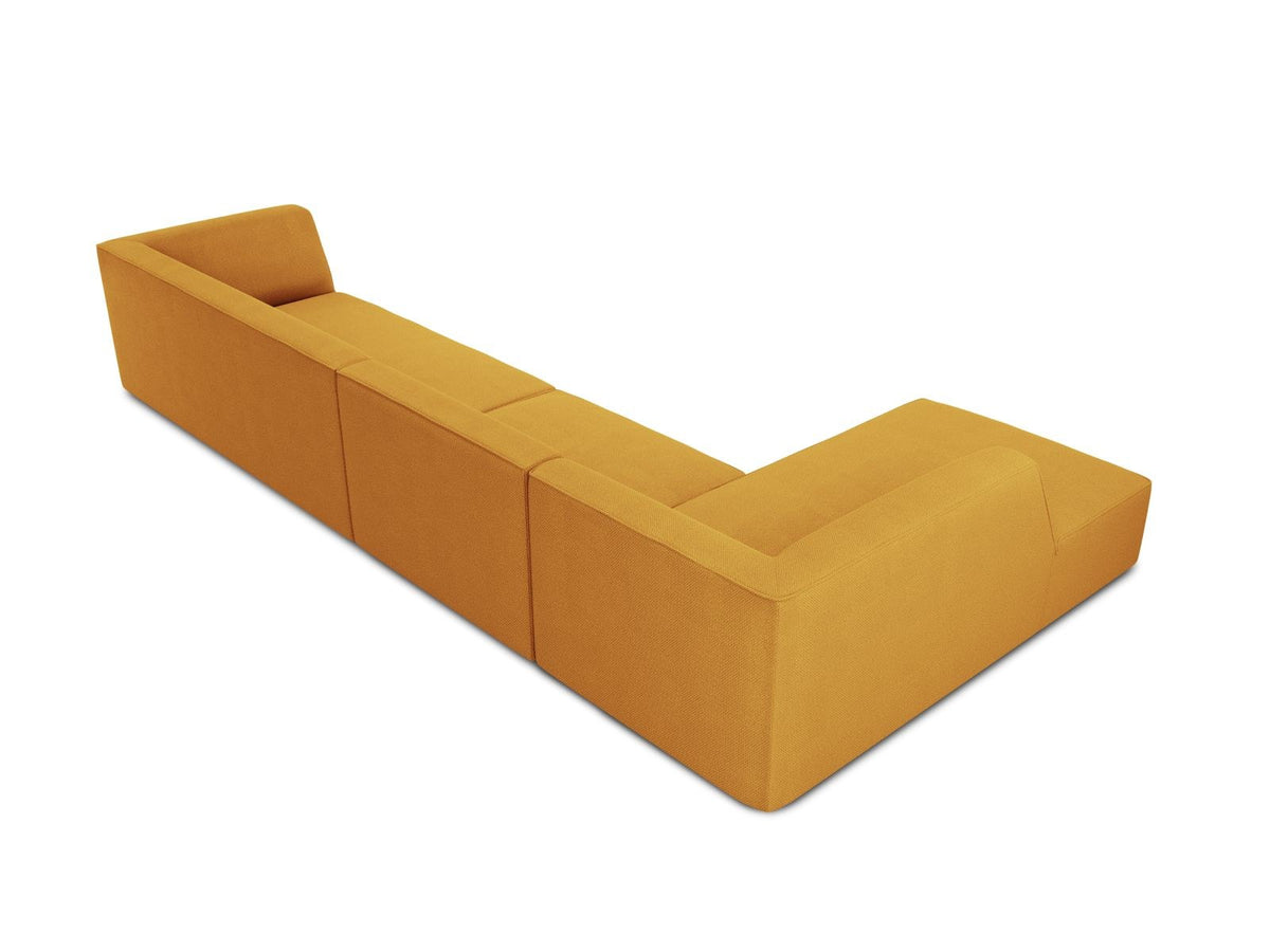 Modulares Ecksofa links Siena in Dark Grey-Scala mit strukturiertem Cordstoff, Massivholzrahmen und schwarzen Kunststoffbeinen, 5-Sitzer 180cm.
