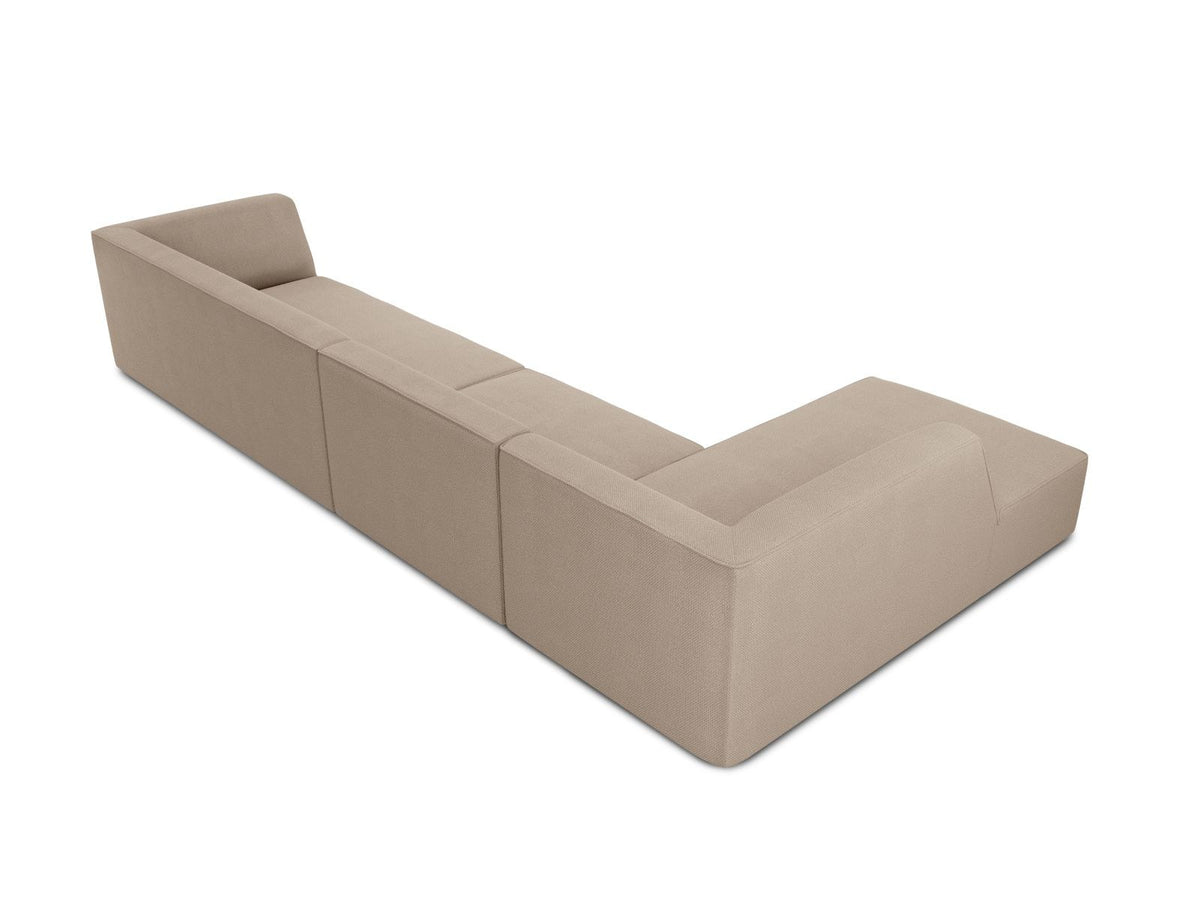 Modulares Ecksofa links Siena in Dark Grey-Scala mit strukturiertem Cordstoff, Massivholzrahmen und schwarzen Kunststoffbeinen, 5-Sitzer 180cm.