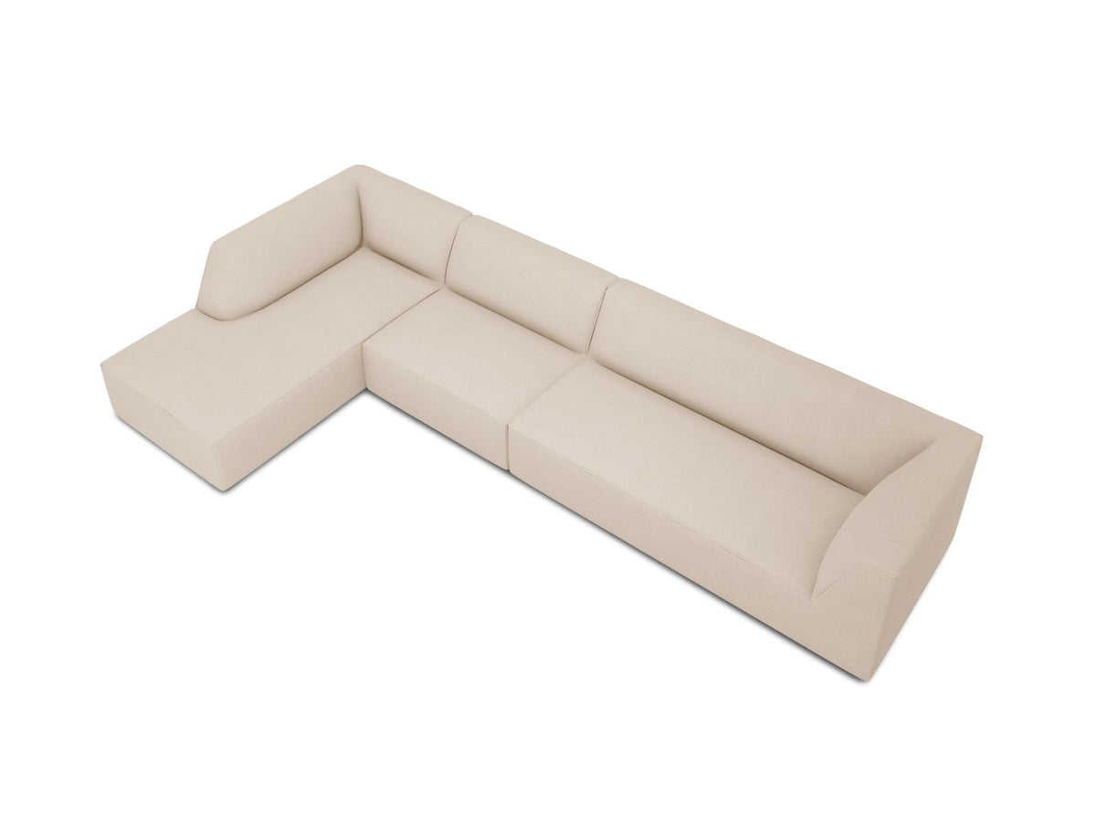 Modulares Ecksofa links Siena in Dark Grey-Scala mit strukturiertem Cordstoff, Massivholzrahmen und schwarzen Kunststoffbeinen, 5-Sitzer 180cm.