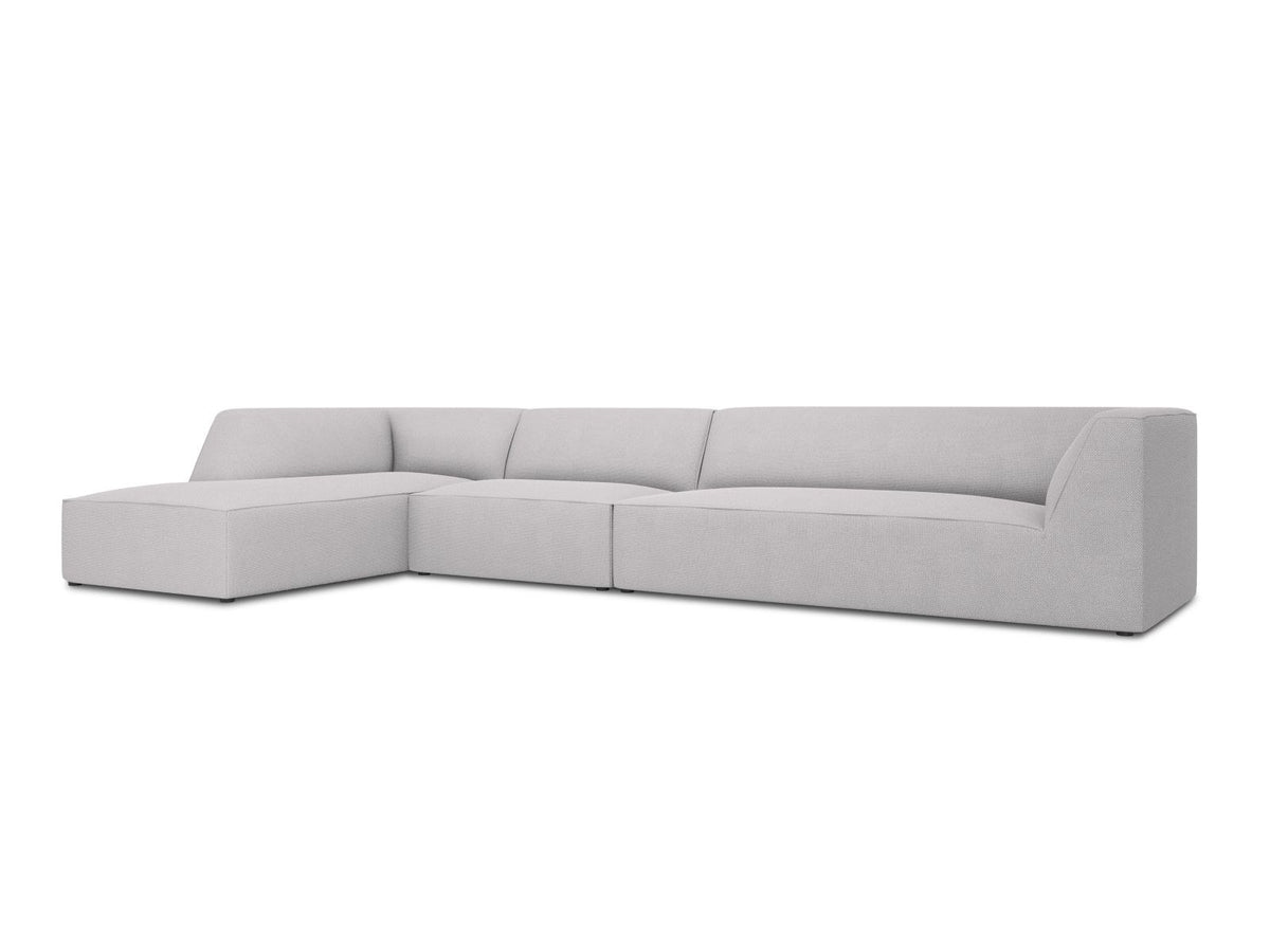 Modulares Ecksofa links Siena in Dark Grey-Scala mit strukturiertem Cordstoff, Massivholzrahmen und schwarzen Kunststoffbeinen, 5-Sitzer 180cm.