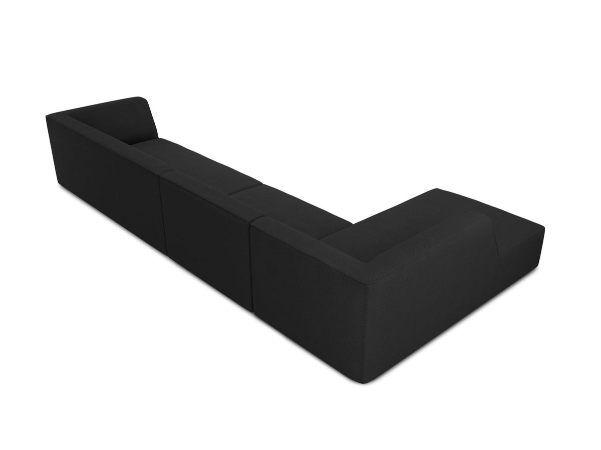 Modulares Ecksofa links Siena in Dark Grey-Scala mit strukturiertem Cordstoff, Massivholzrahmen und schwarzen Kunststoffbeinen, 5-Sitzer 180cm.