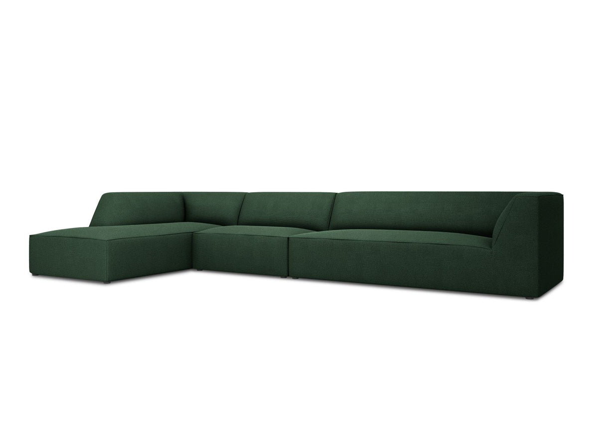Modulares Ecksofa links Siena in Dark Grey-Scala mit strukturiertem Cordstoff, Massivholzrahmen und schwarzen Kunststoffbeinen, 5-Sitzer 180cm.