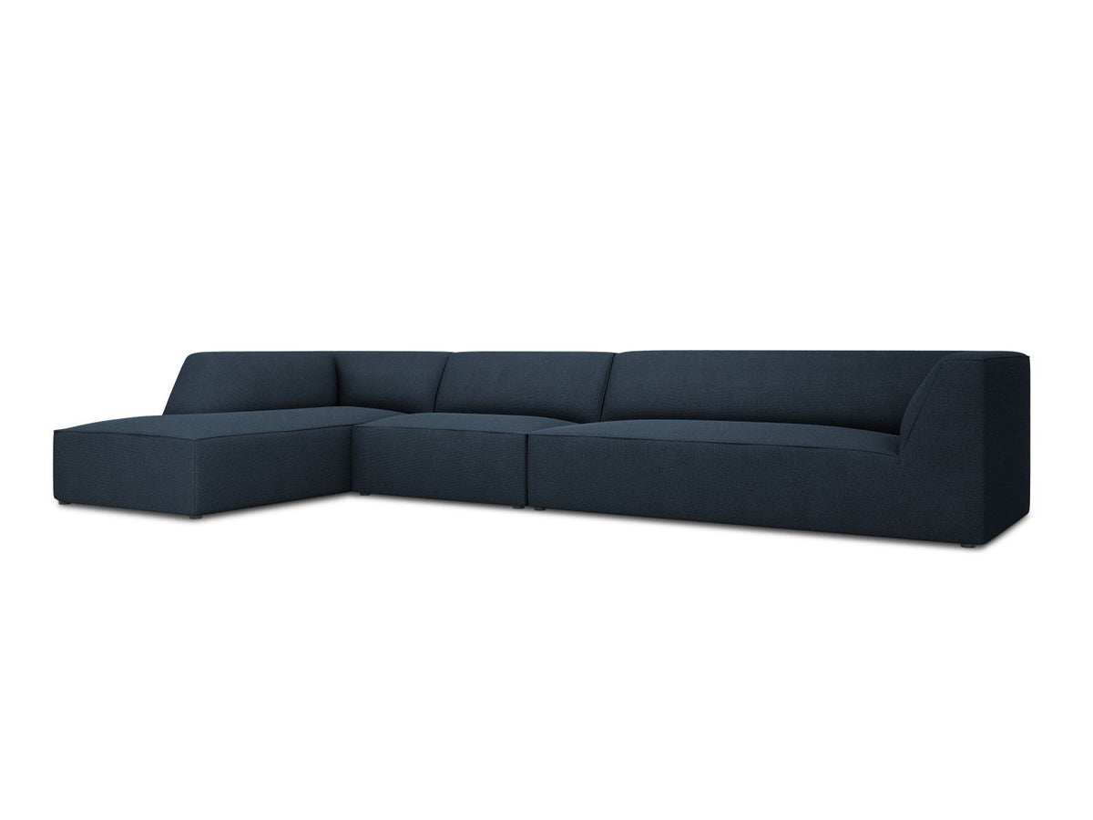 Modulares Ecksofa links Siena in Dark Grey-Scala mit strukturiertem Cordstoff, Massivholzrahmen und schwarzen Kunststoffbeinen, 5-Sitzer 180cm.