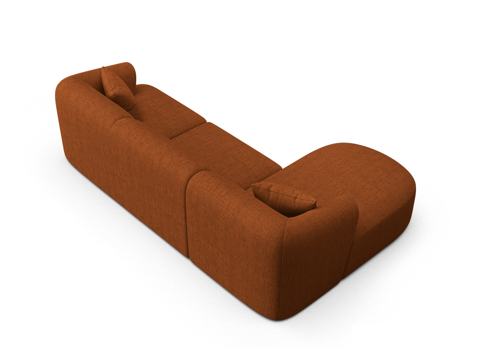 Stylisches 4-Sitzer Ecksofa Campi in warmem Ziegelrot, perfekt für gemütliche Wohnzimmer, vereint modernes Design mit vielseitiger Nutzung.