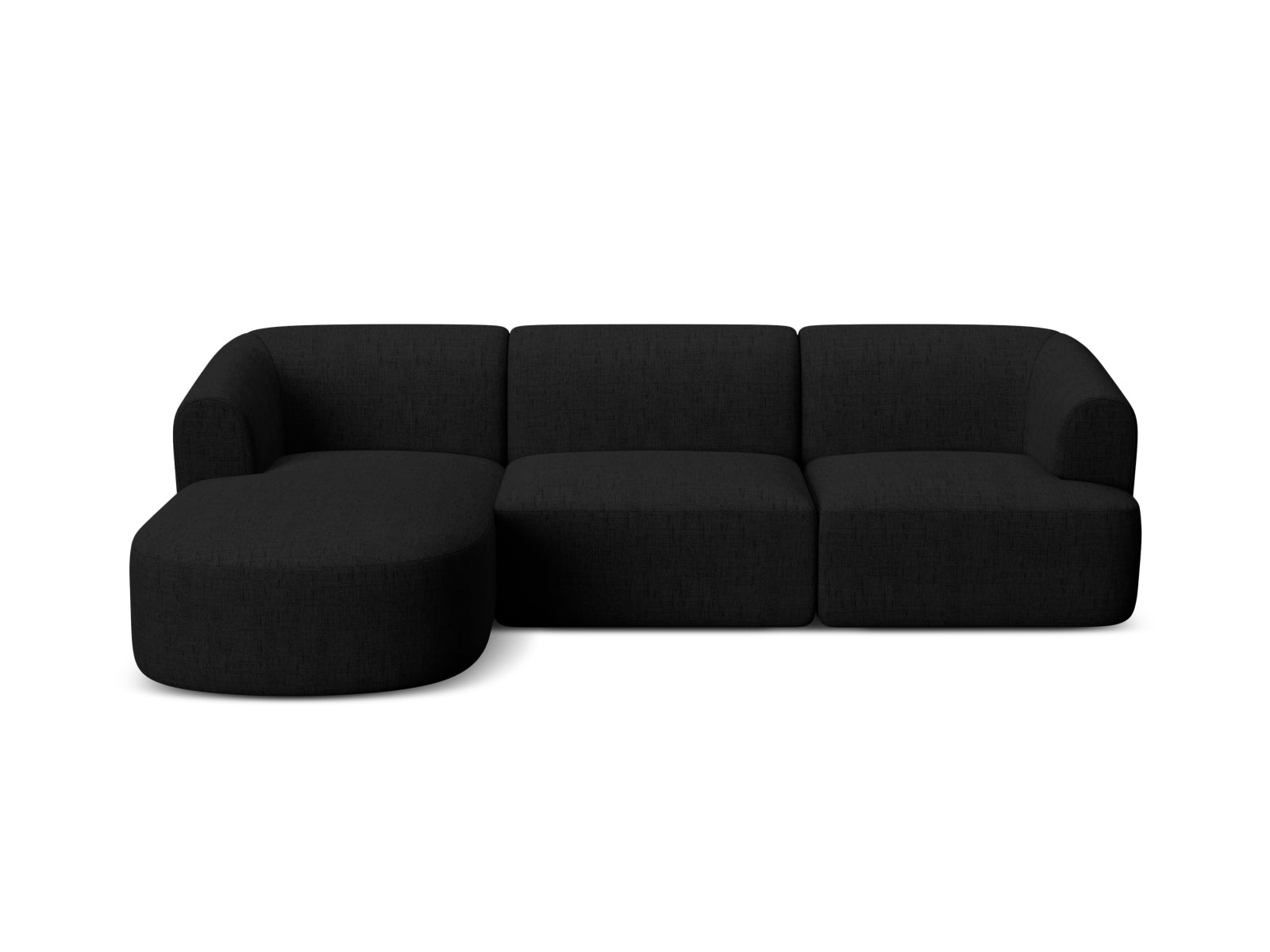 Modulares 4-Sitzer Ecksofa Campi in modernem Schwarz, ideal für gemütliche Wohnräume und individuelle Gestaltungsmöglichkeiten.