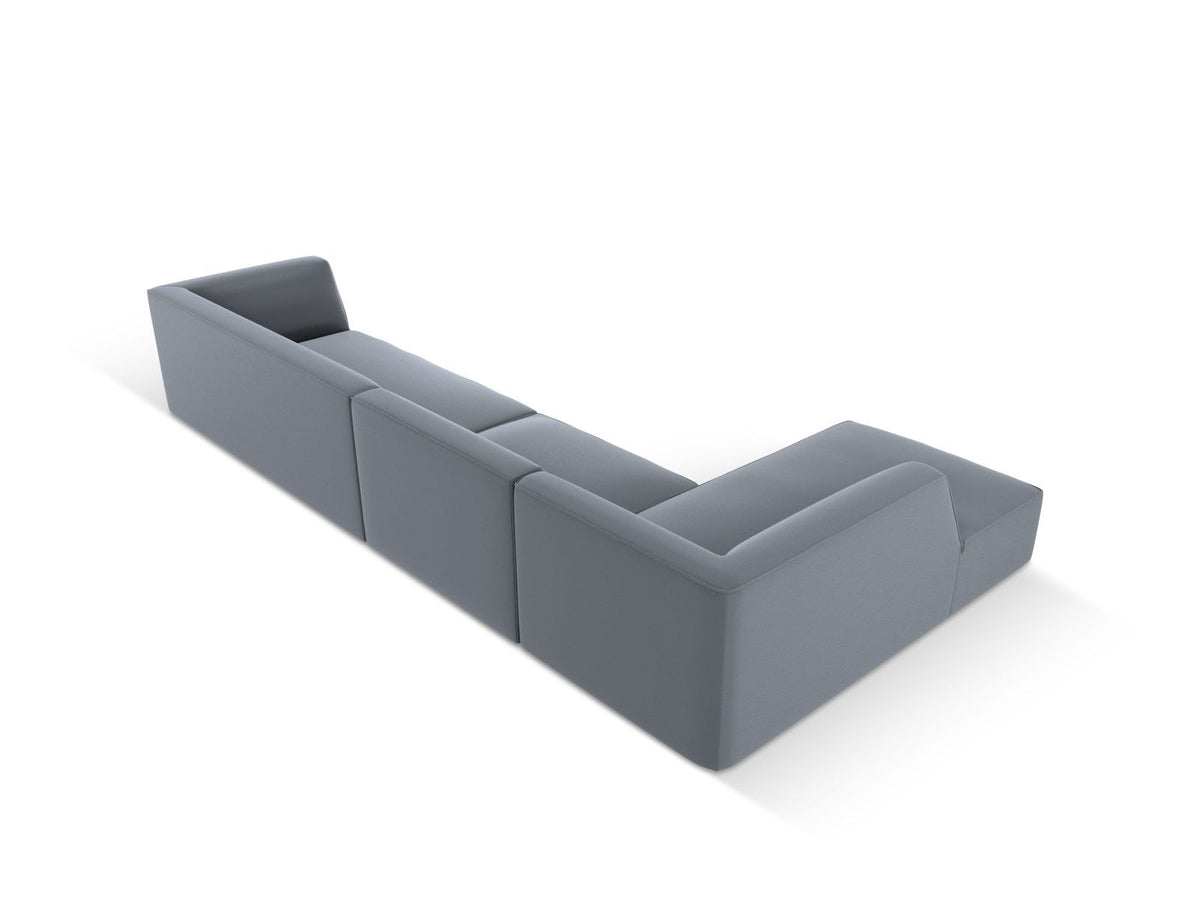 Modulares Ecksofa Siena in Light Beige mit lederähnlichem Bezugsstoff, schwarzen Kunststoffbeinen und moderner Eckform, 5-Sitzer, 180 cm Tiefe.