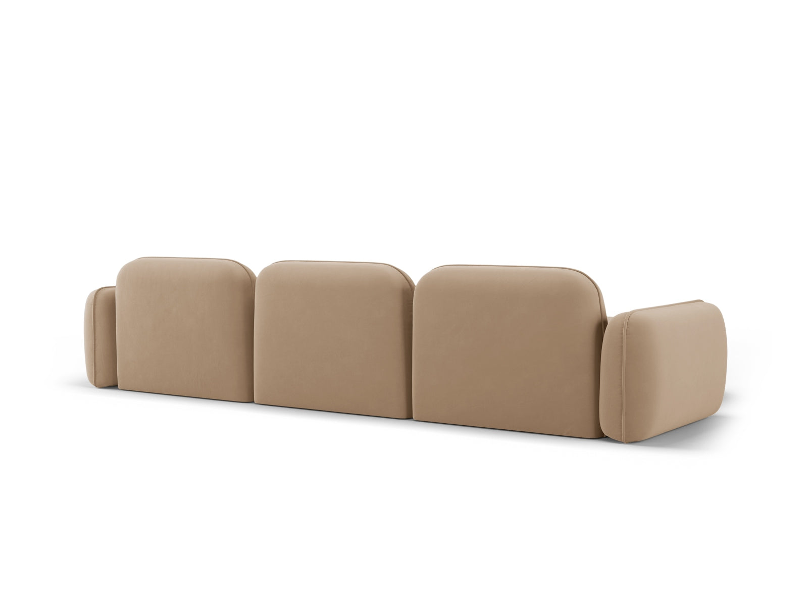 Elegantes Sydney Velour Ecksofa links, 4-Sitzer in Sand-Casino, vereint Funktionalität und zeitgemäße Ästhetik für Ihr Wohnambiente.