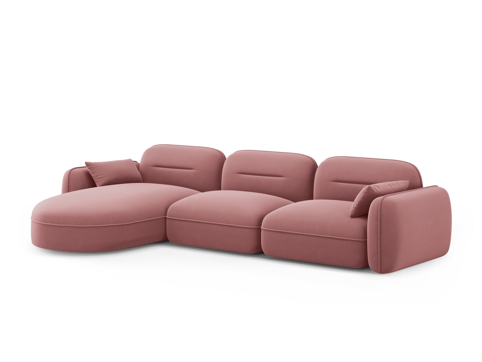 Modulares Sydney Velour Ecksofa links, 4-Sitzer in trendigem Flamingo-Casino, perfekt für stilvolle und gemütliche Wohnambiente.
