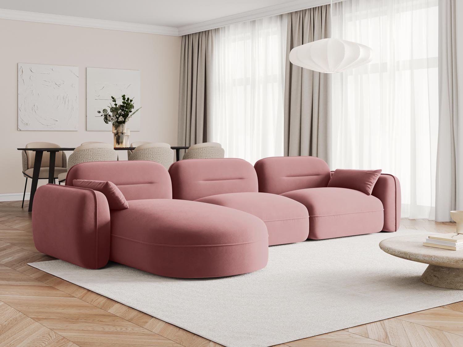 Entdecken Sie das Sydney Velour Modular Ecksofa links von Cosmopolitan Design – ein elegantes 4-Sitzer Sofa, das modernen Komfort und stilvolles Design vereint.