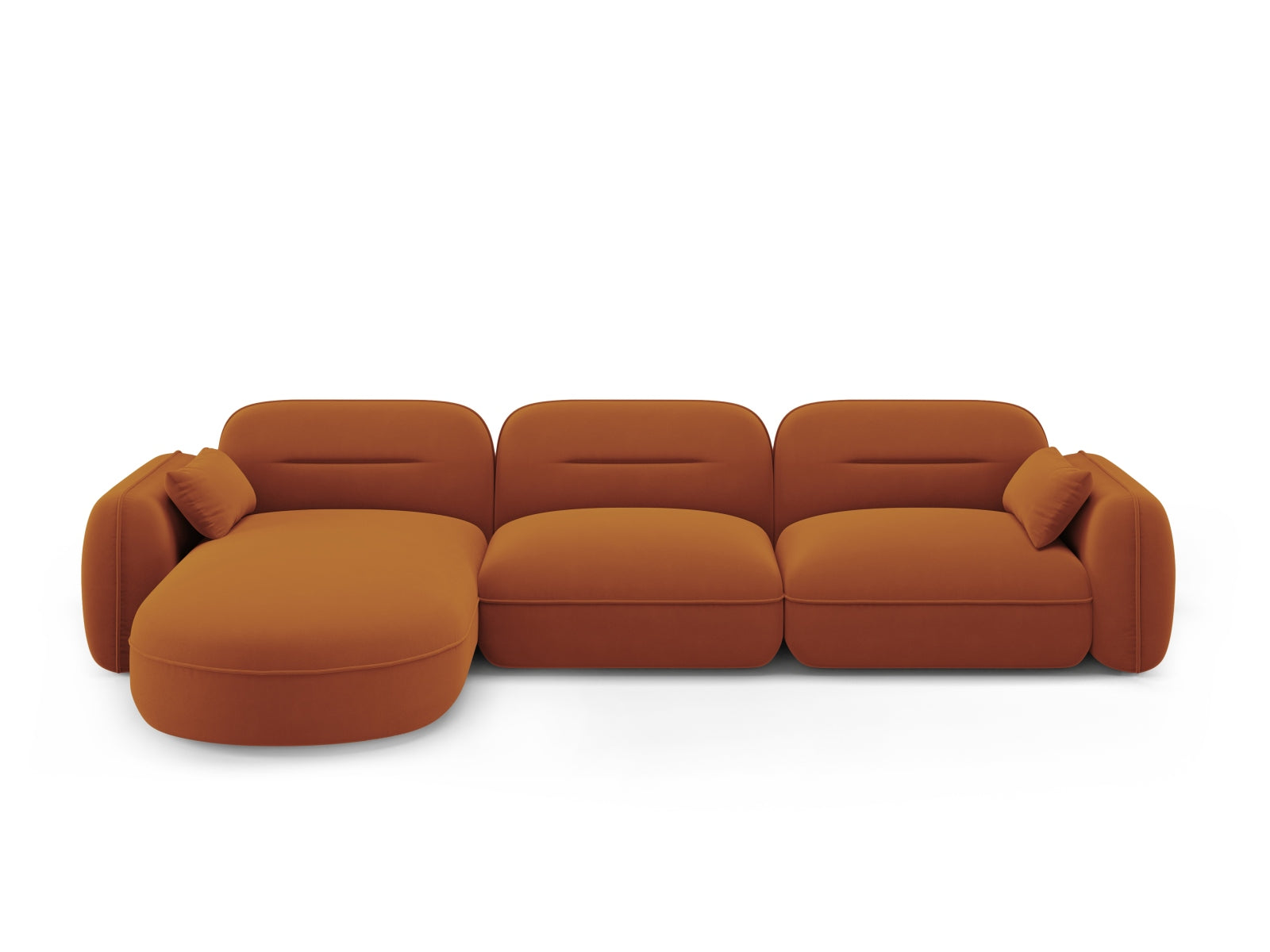 Sydney Velour Modular Ecksofa links 4 Sitzer in Terracotta-Casino präsentiert im Onlineshop von KAQTU Design AG. L-Sofa links ist von Cosmopolitan Design