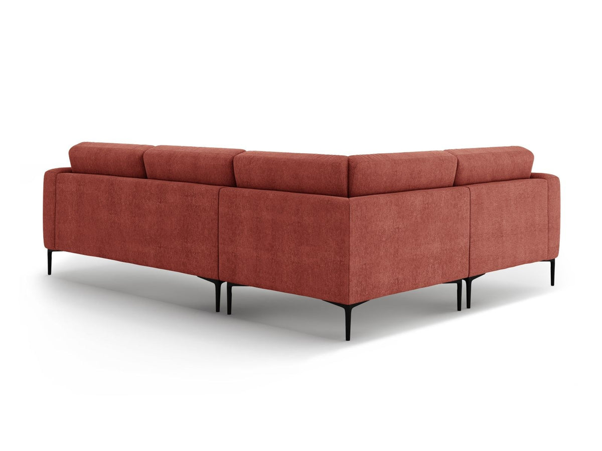Ecksofa links Lazio in Beige-Sorella mit Strukturstoff, Massivholzrahmen und schwarzen Metallbeinen, 4-Sitzer mit Récamiere.