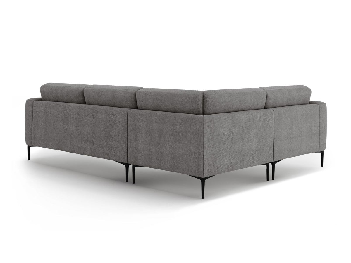 Ecksofa links Lazio in Beige-Sorella mit Strukturstoff, Massivholzrahmen und schwarzen Metallbeinen, 4-Sitzer mit Récamiere.