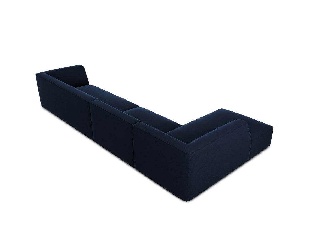 Beige-Salvador Samt Ecksofa links mit Récamiere, schwarzen Kunststoffbeinen und modularem Aufbau, Cosmopolitan Design Siena Serie.