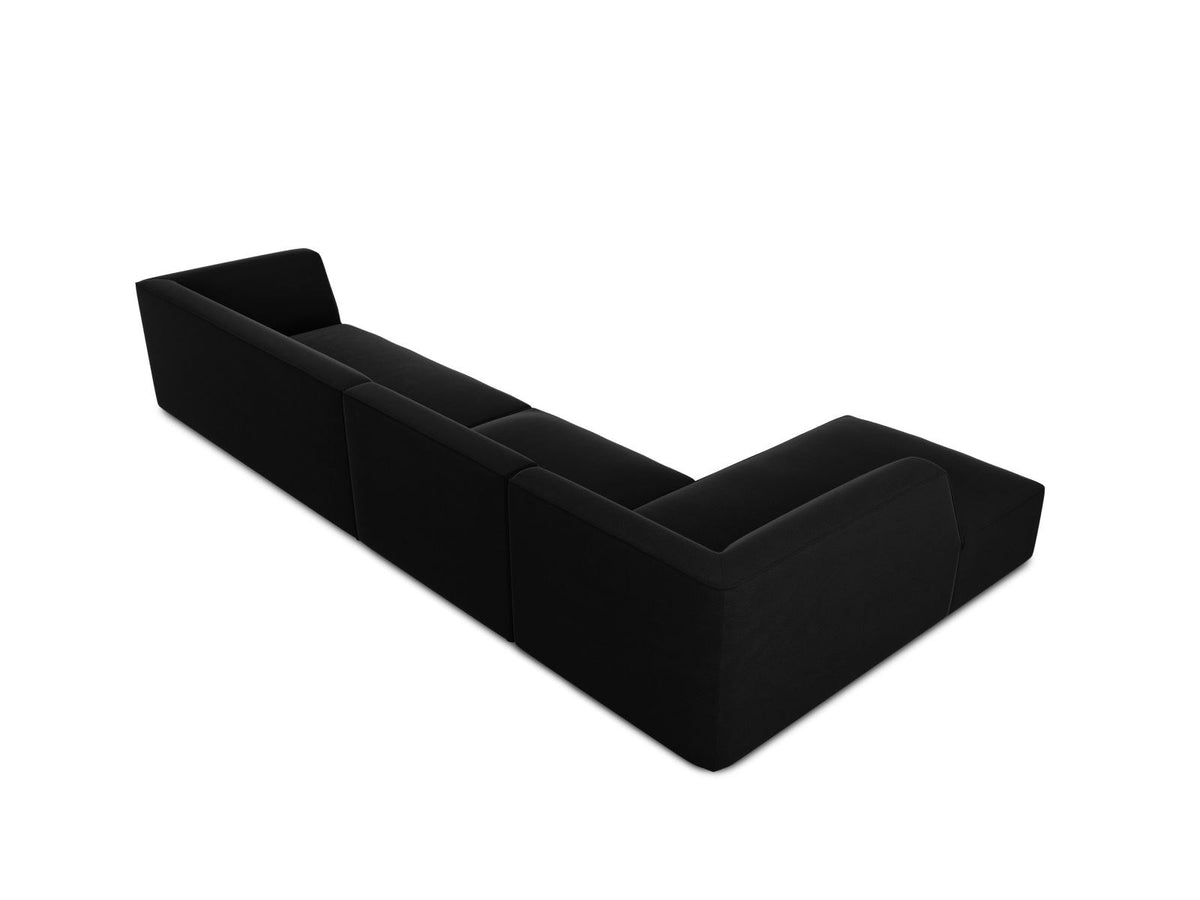 Beige-Salvador Samt Ecksofa links mit Récamiere, schwarzen Kunststoffbeinen und modularem Aufbau, Cosmopolitan Design Siena Serie.
