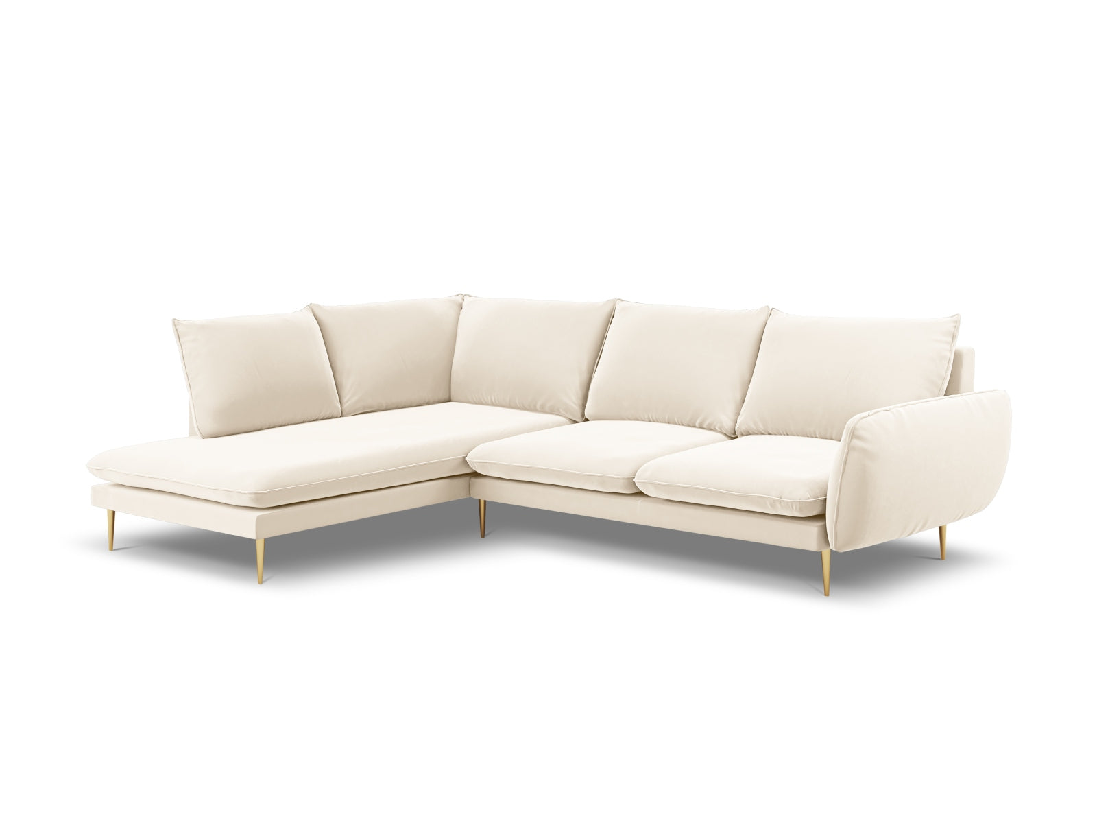 Vienna Velour Ecksofa links 6 Sitzer 185cm in Light Beige/Gold-Bluvel präsentiert im Onlineshop von KAQTU Design AG. Ecksofa links ist von Cosmopolitan Design