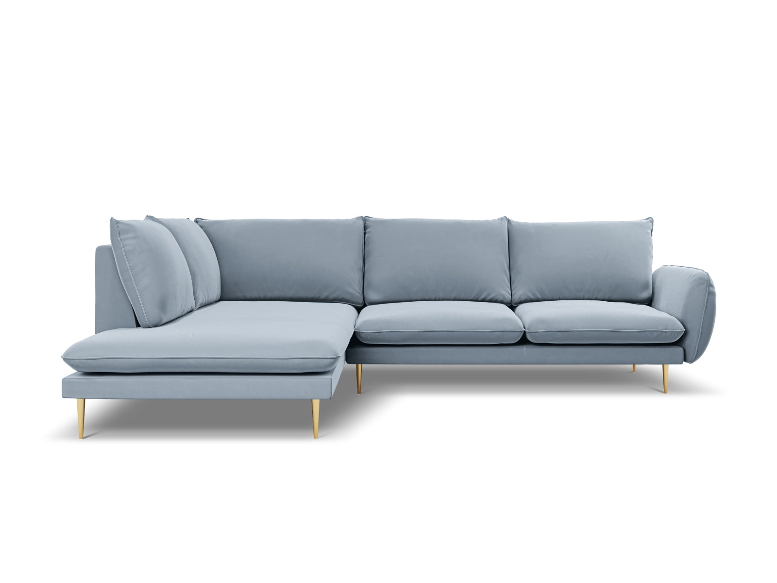 Vienna Velour Ecksofa links 6 Sitzer 185cm in Light Blue/Gold-Bluvel präsentiert im Onlineshop von KAQTU Design AG. Ecksofa links ist von Cosmopolitan Design