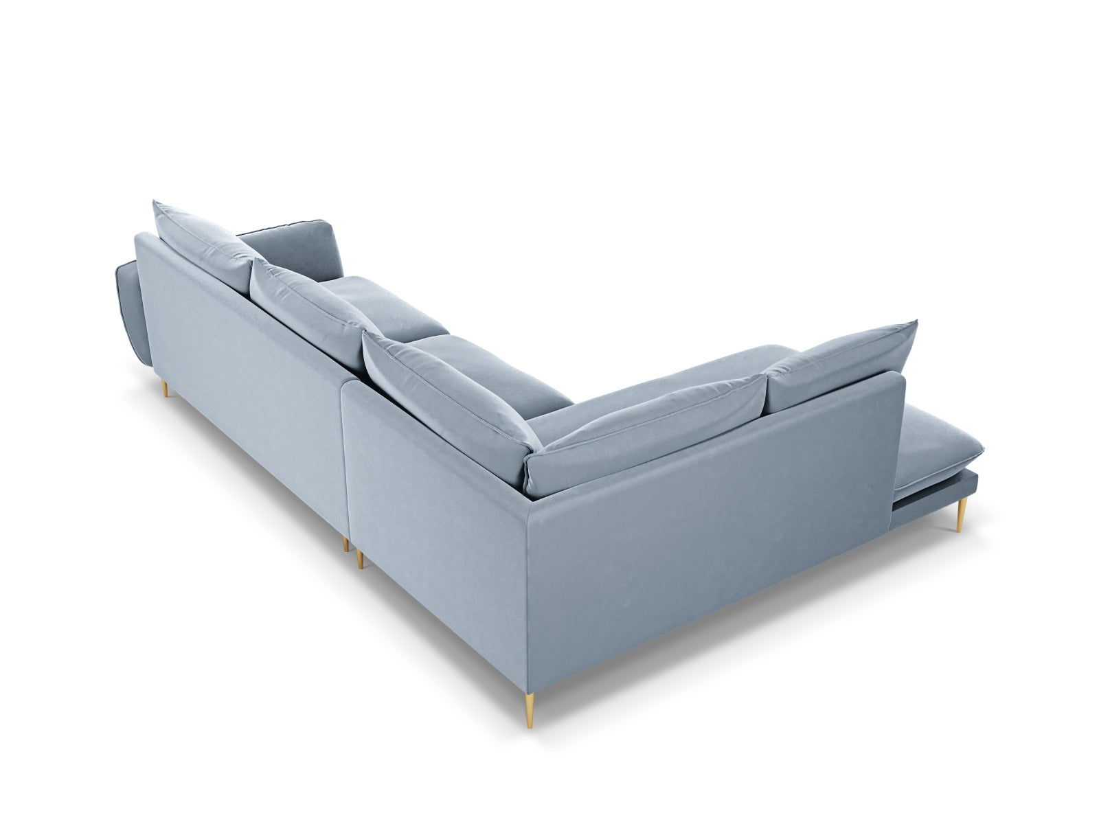Vienna Velour Ecksofa links 6 Sitzer 185cm in Light Blue/Gold-Bluvel präsentiert im Onlineshop von KAQTU Design AG. Ecksofa links ist von Cosmopolitan Design