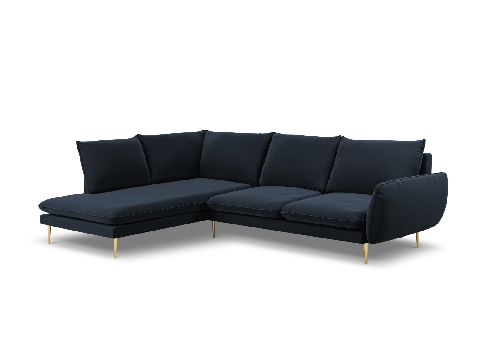 Vienna Velour Ecksofa links 6 Sitzer 185cm in Dark Blue/Gold-Bluvel präsentiert im Onlineshop von KAQTU Design AG. Ecksofa links ist von Cosmopolitan Design