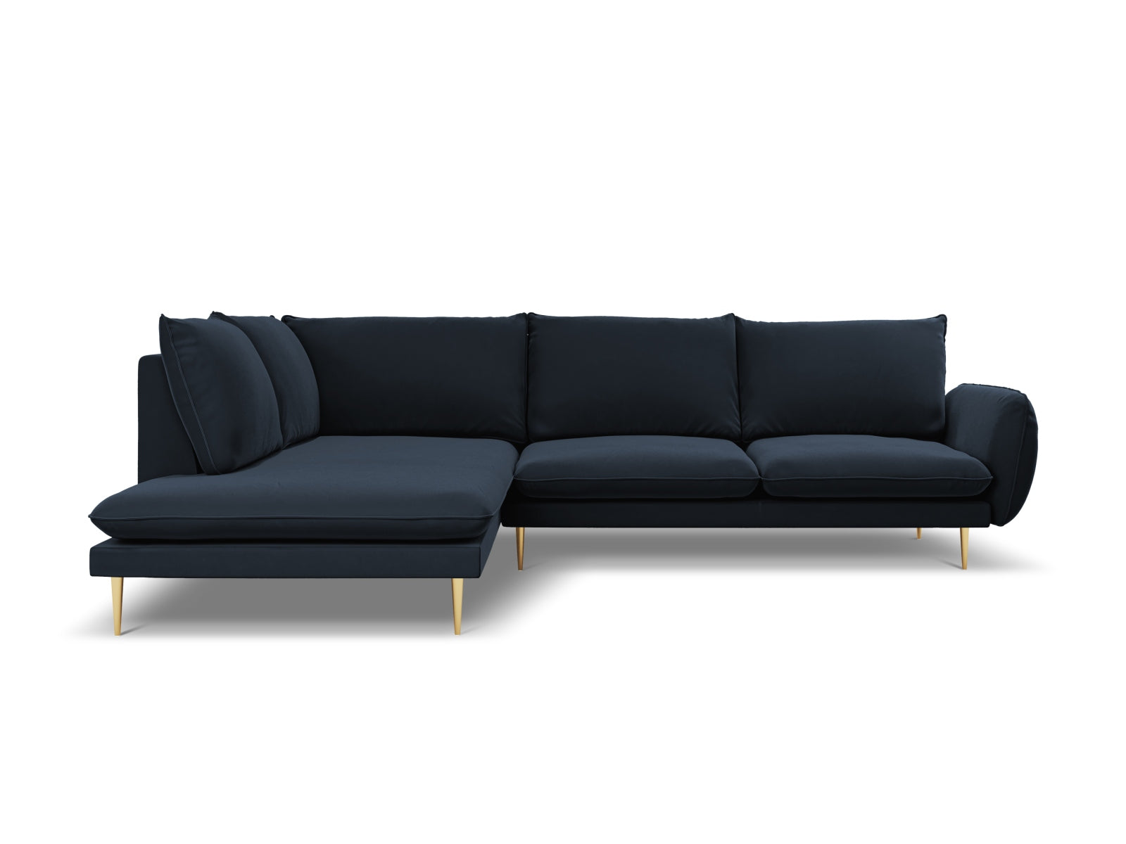 Vienna Velour Ecksofa links 6 Sitzer 185cm in Dark Blue/Gold-Bluvel präsentiert im Onlineshop von KAQTU Design AG. Ecksofa links ist von Cosmopolitan Design