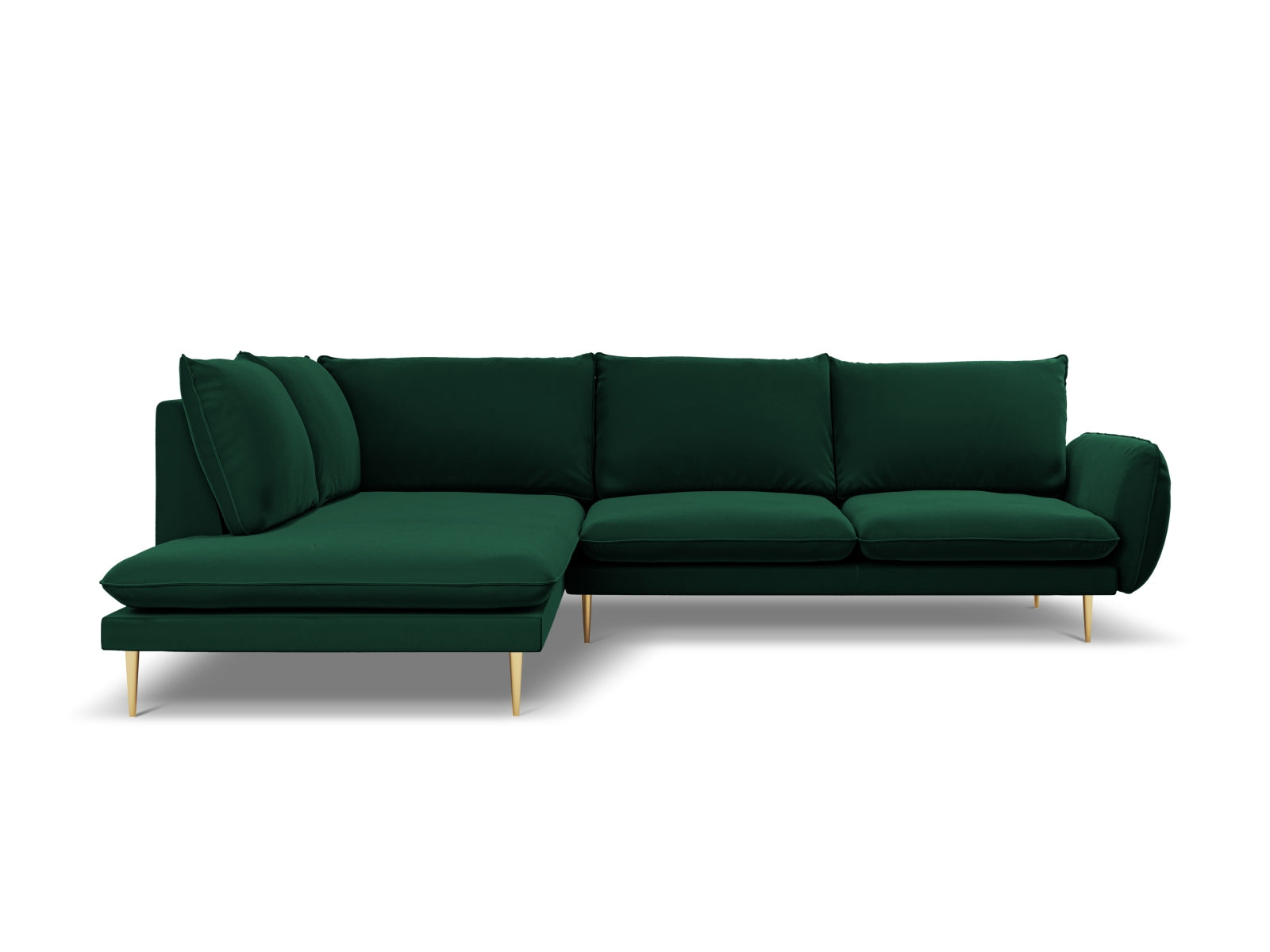 Vienna Velour Ecksofa links 6 Sitzer 185cm in Bottle Green/Gold-Bluvel präsentiert im Onlineshop von KAQTU Design AG. Ecksofa links ist von Cosmopolitan Design