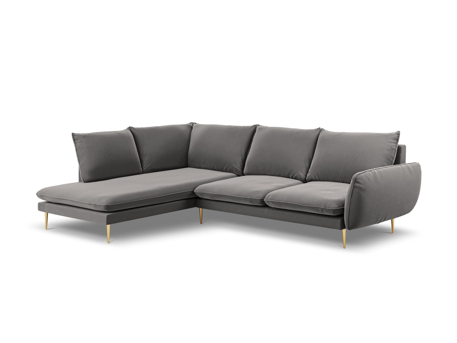 Vienna Velour Ecksofa links 6 Sitzer 185cm in Light Grey/Gold-Bluvel präsentiert im Onlineshop von KAQTU Design AG. Ecksofa links ist von Cosmopolitan Design