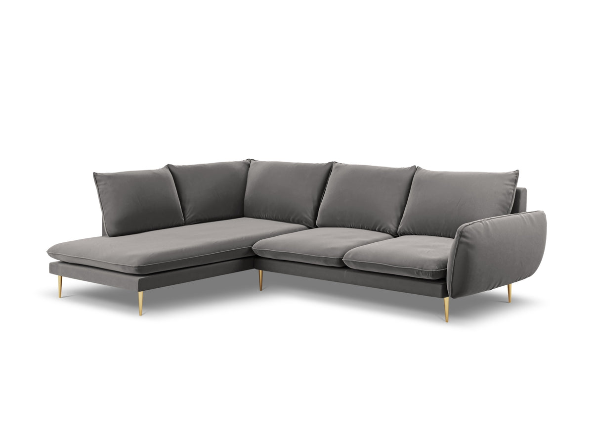 Vienna Velour Ecksofa links 6 Sitzer 185cm in Light Grey/Gold-Bluvel präsentiert im Onlineshop von KAQTU Design AG. Ecksofa links ist von Cosmopolitan Design