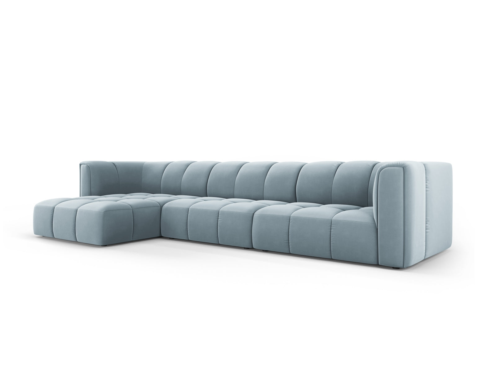 5-Sitzer Modular Ecksofa links Moritz in Light Blue-Bluvel präsentiert im Onlineshop von KAQTU Design AG. Ecksofa links ist von Cosmopolitan Design