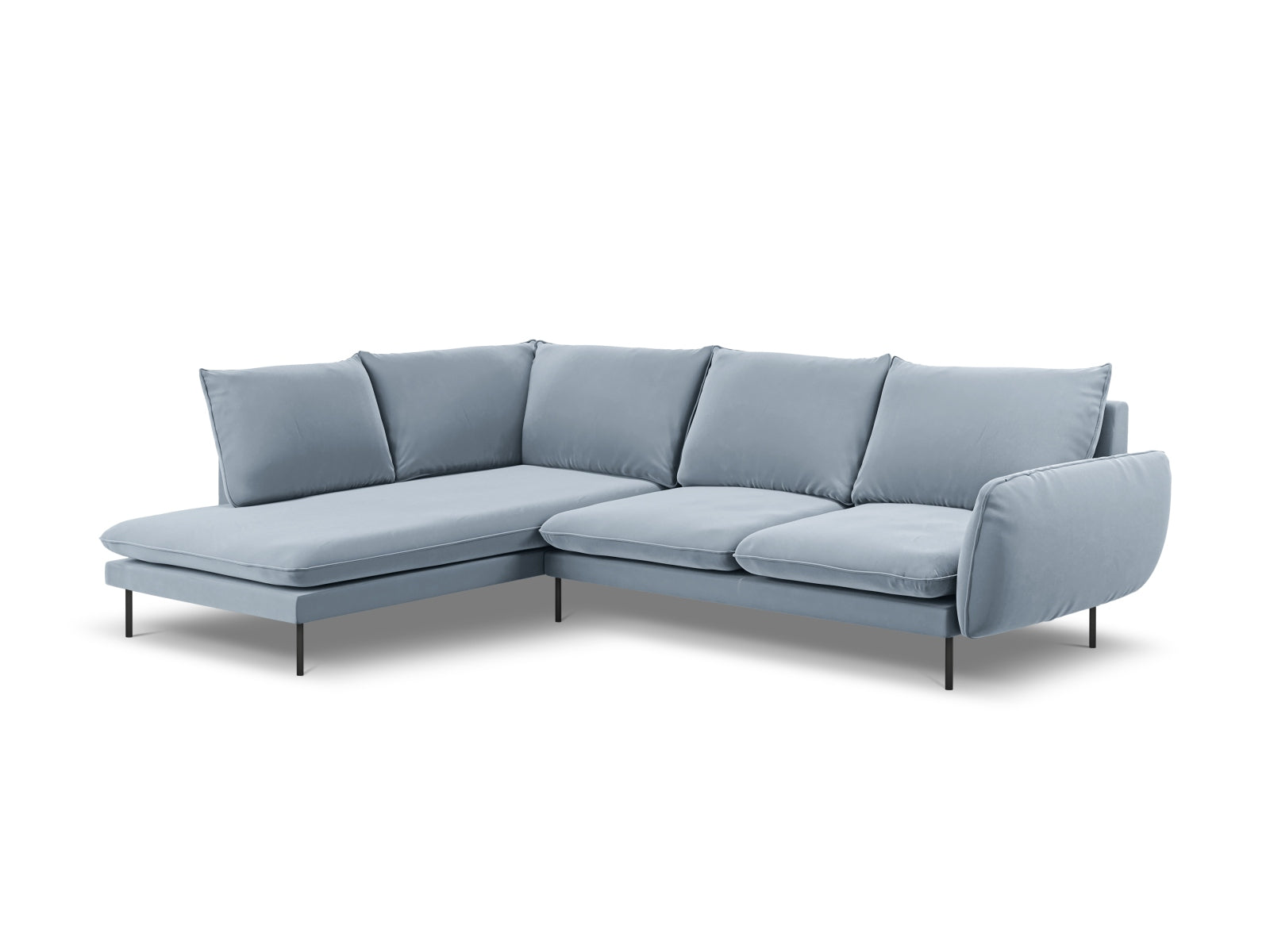 Vienna Velour Ecksofa links 6 Sitzer 185cm in Light Blue/Schwarz-Bluvel präsentiert im Onlineshop von KAQTU Design AG. Ecksofa links ist von Cosmopolitan Design