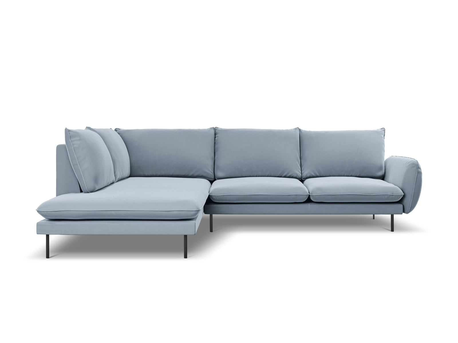Vienna Velour Ecksofa links 6 Sitzer 185cm in Light Blue/Schwarz-Bluvel präsentiert im Onlineshop von KAQTU Design AG. Ecksofa links ist von Cosmopolitan Design