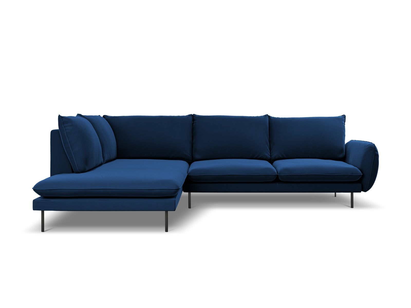 Luxuriöses 6-Sitzer Ecksofa in Royal Blue, linksseitig, 185 cm, aus weichem Velours, perfektes Highlight für Ihr modernes Zuhause.