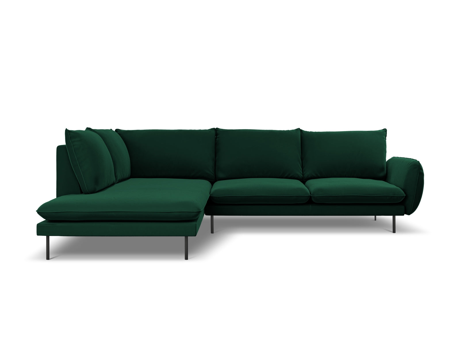 Vienna Velour Ecksofa links 6 Sitzer 185cm in Bottle Green/Schwarz-Bluvel präsentiert im Onlineshop von KAQTU Design AG. Ecksofa links ist von Cosmopolitan Design