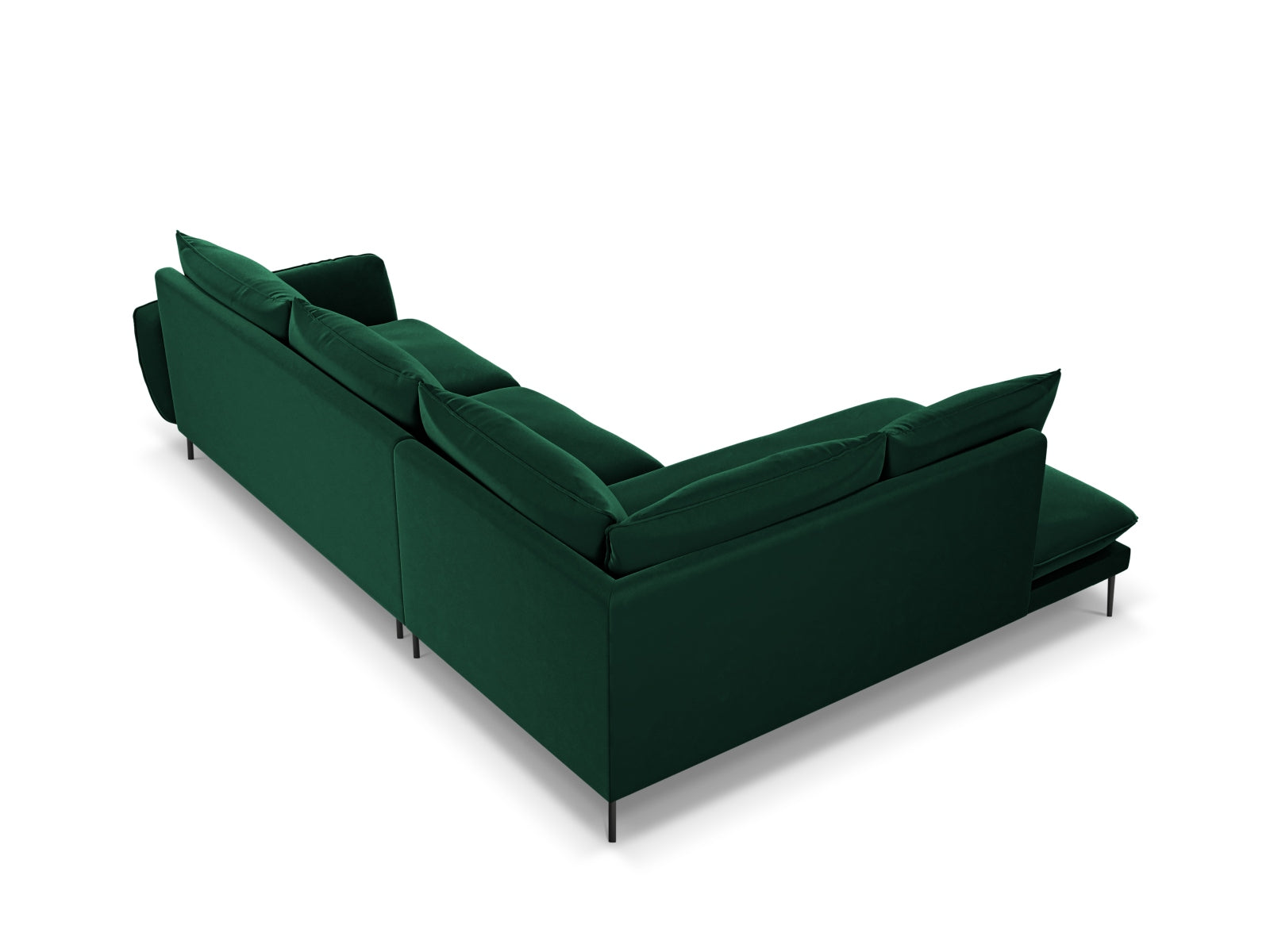 Elegantes, linksseitiges 6-Sitzer Velour Ecksofa in tiefem Flaschengrün, ideal für stilvolle Wohnräume, von Cosmopolitan Design.