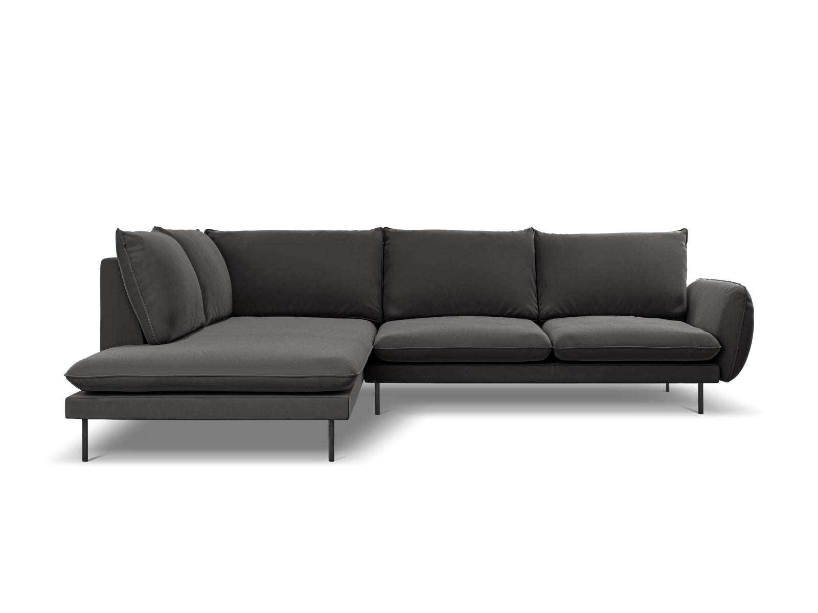 Vienna Velour Ecksofa links 6 Sitzer 185cm in Dark Grey/Schwarz-Bluvel präsentiert im Onlineshop von KAQTU Design AG. Ecksofa links ist von Cosmopolitan Design
