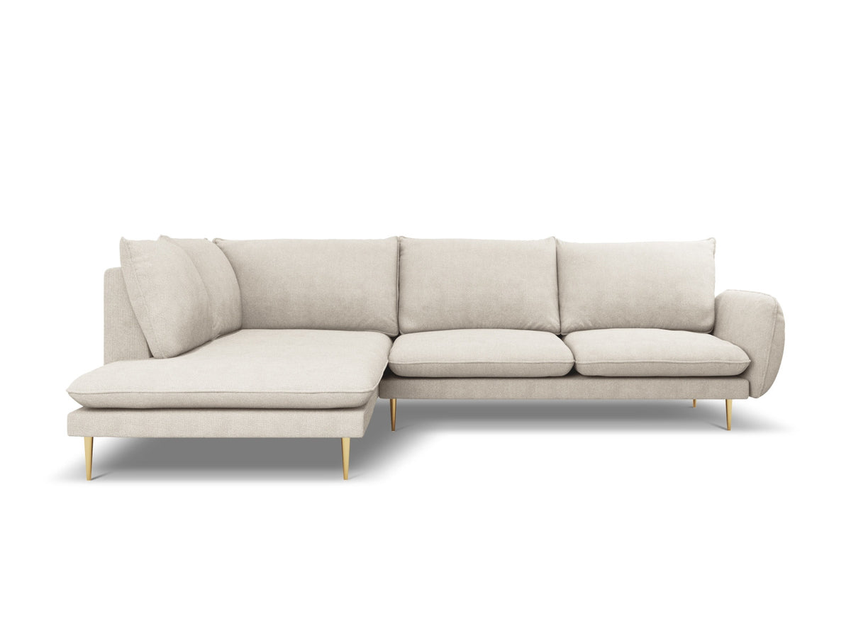 Vienna Ecksofa links 6 Sitzer 185cm in Light Beige/Gold-Positano präsentiert im Onlineshop von KAQTU Design AG. Ecksofa links ist von Cosmopolitan Design