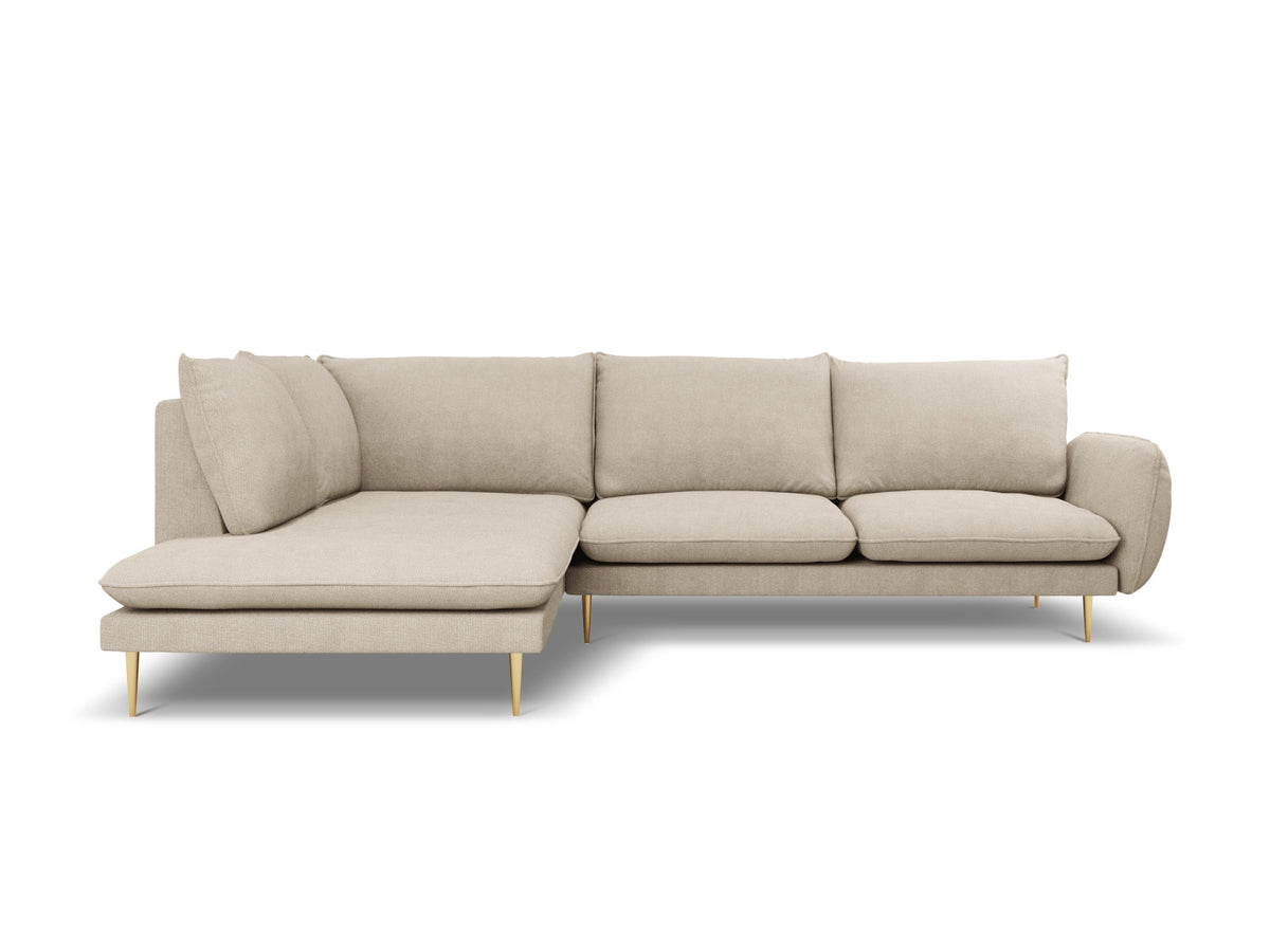 Vienna Ecksofa links 6 Sitzer 185cm in Beige/Gold-Positano präsentiert im Onlineshop von KAQTU Design AG. Ecksofa links ist von Cosmopolitan Design