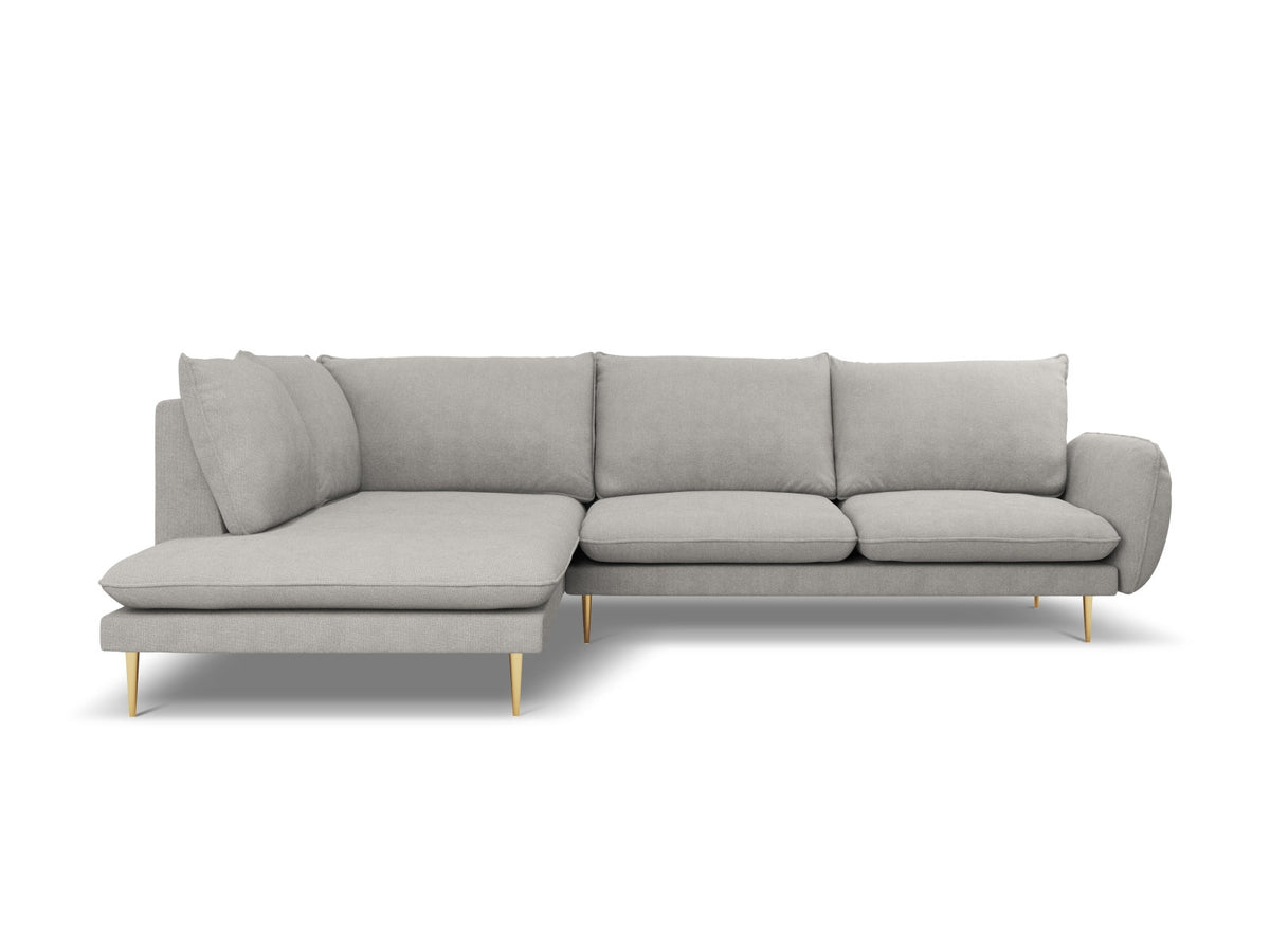 Vienna Ecksofa links 6 Sitzer 185cm in Light Grey/Gold-Asgard/ Positano präsentiert im Onlineshop von KAQTU Design AG. Ecksofa links ist von Cosmopolitan Design